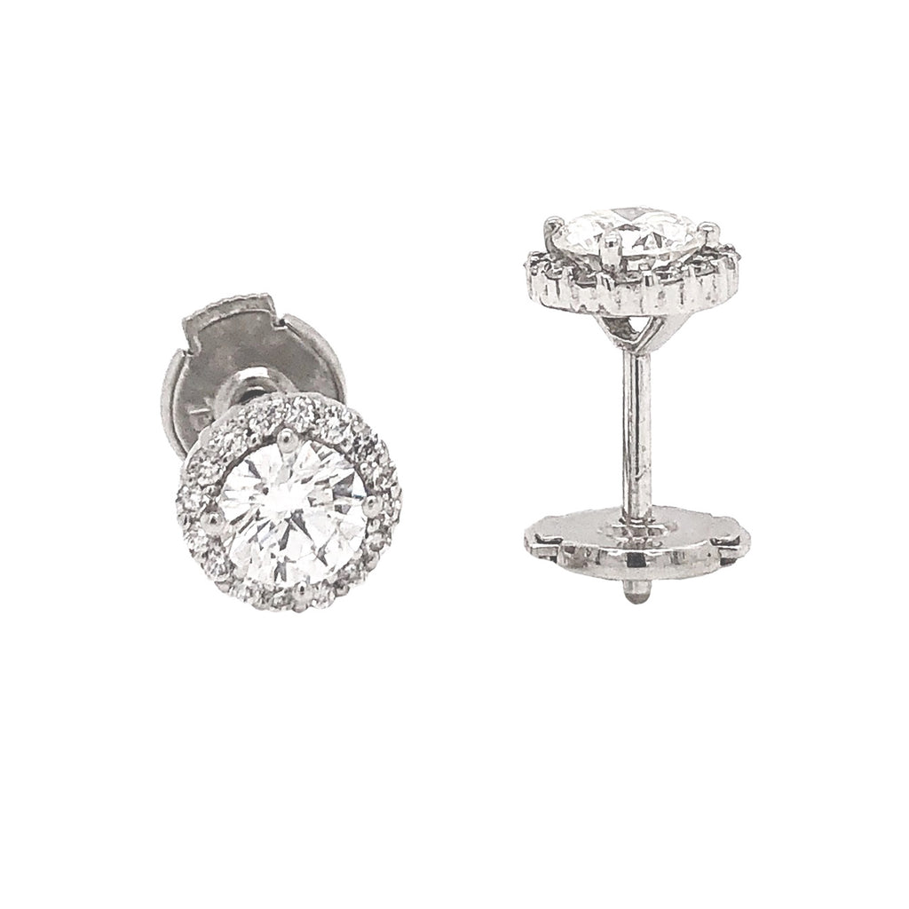 halo stud round brilliant cut diamond earrings 0.85 cts t.w. 18k white gold