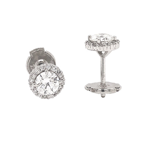 halo stud round brilliant cut diamond earrings 0.85 cts t.w. 18k white gold