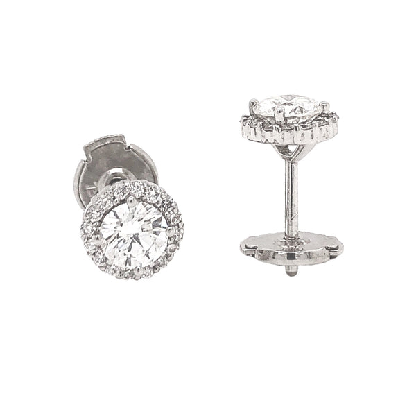 halo stud round brilliant cut diamond earrings 0.85 cts t.w. 18k white gold