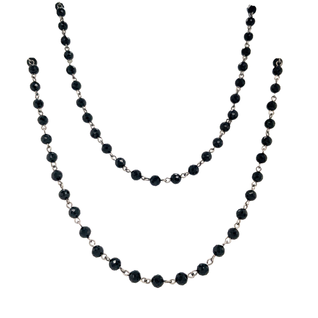 handmade palladium wire black spinel faceted bead strand 32" long