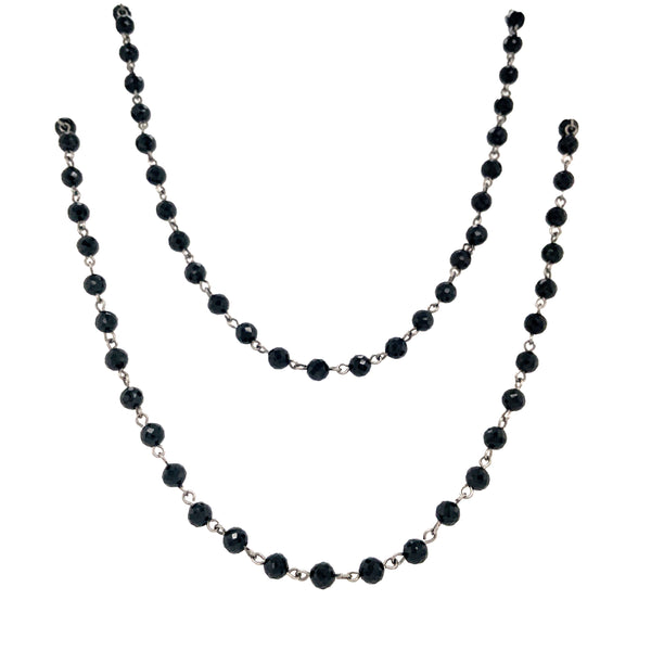 handmade palladium wire black spinel faceted bead strand 32" long