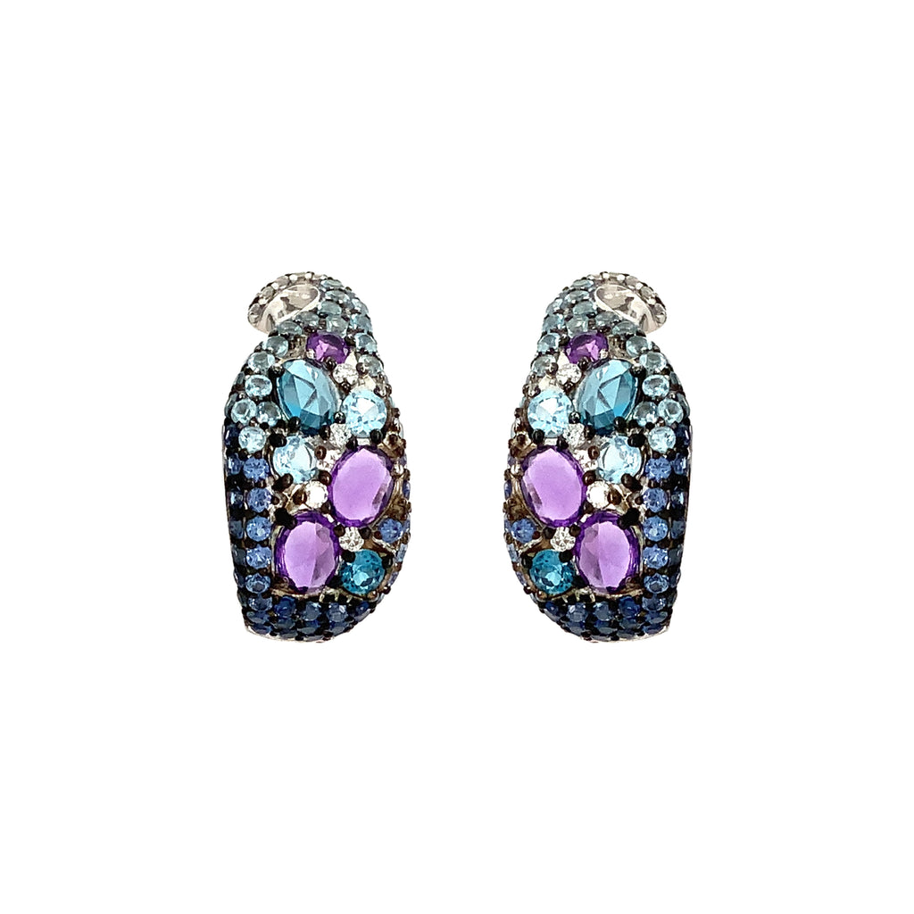 ASBA Collection Blue Sapphire, Amethyst, Topaz Ombre and Diamond Hoop Earrings - Image 1 of 6