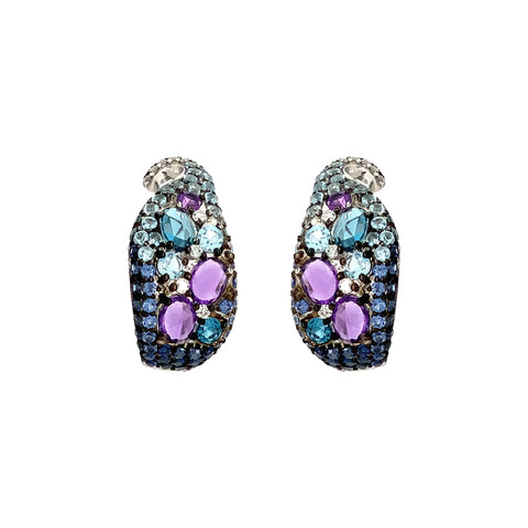 ASBA Collection Blue Sapphire, Amethyst, Topaz Ombre and Diamond Hoop Earrings - Image 1 of 6