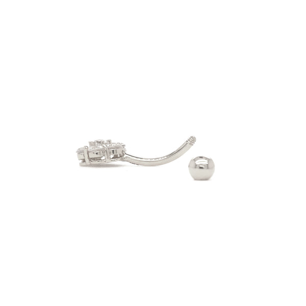 belly button ring in 14 kt white gold seven stone cubic zirconia cluster barbell piercing
