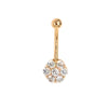 belly button ring in 14 kt yellow gold seven stone cubic zirconia cluster barbell piercing