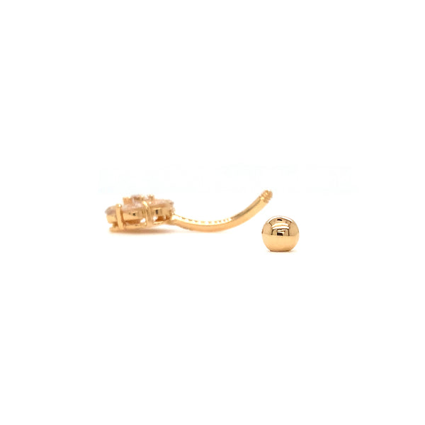 belly button ring in 14 kt yellow gold seven stone cubic zirconia cluster barbell piercing