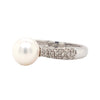 cultured akoya pearl and paved diamond ring in 14kt white gold