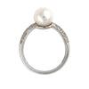 cultured akoya pearl and paved diamond ring in 14kt white gold