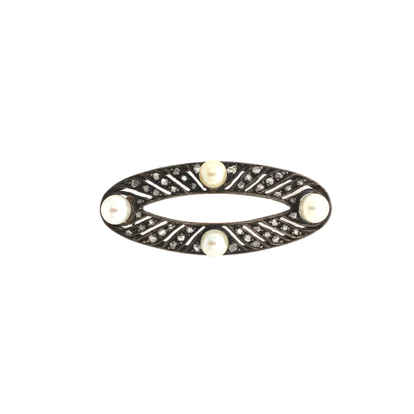 antique mid victorian oval circle silver topped 14 kt rose gold diamond and pearl brooch pin