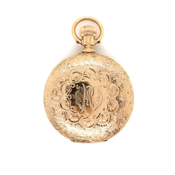 antique a. w waltham diamond 40 mm pocket watch hand engraved in 14 kt rose gold