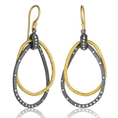 lika behar 24k gold, & oxidized silver "kelly" diamond  drop earring 0.36 ctw