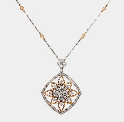 statement diamond necklace brilliant cut round diamonds 2.27 ctw 18k rose and white gold.