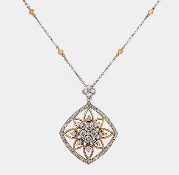 statement diamond necklace brilliant cut round diamonds 2.27 ctw 18k rose and white gold.