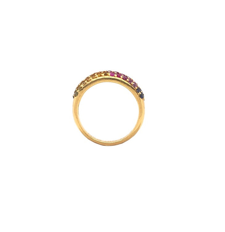 Mayfield  Ombre Corrundum 3 Row Paved Band Blue, Pink, Yellow, and Green Sapphire 18K Yellow Gold | Blacy's Fine Jewelers