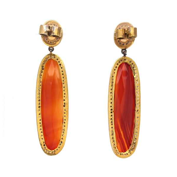 black diamond, carnelian and opal drop earring oxidized silver and gold vermeil