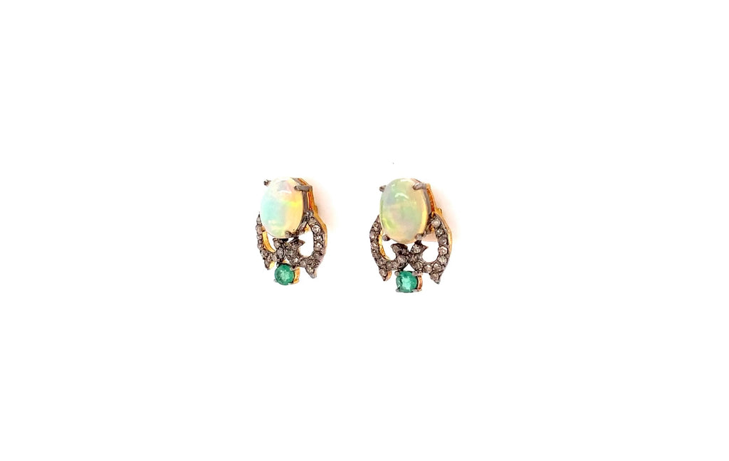 opal, diamond and emerald earring sterling silver gold vermeil