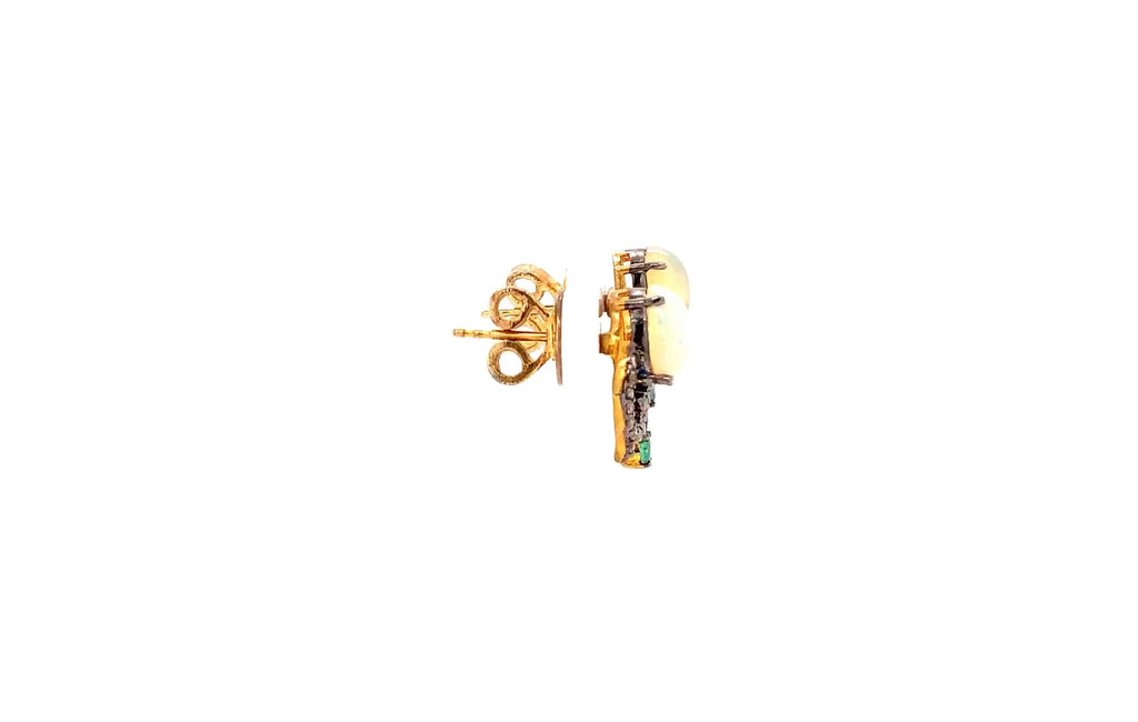 opal, diamond and emerald earring sterling silver gold vermeil