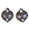 tanzanite and diamond pear shaped studs earrings oxidized sterling silver