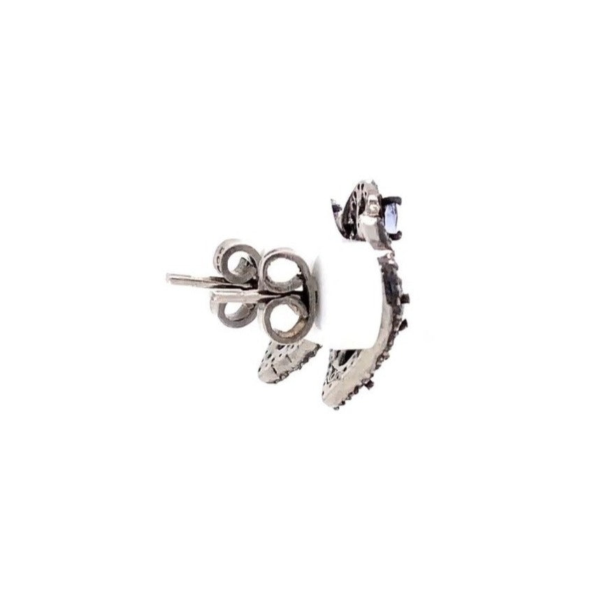 tanzanite and diamond pear shaped studs earrings oxidized sterling silver