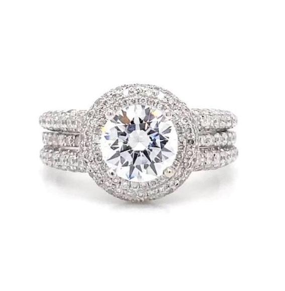 ASBA Collection Pavé Diamond Triple Shank Halo Semi Mounting Engagement Ring 14K White Gold 1.69 ctw - Image 1 of 4