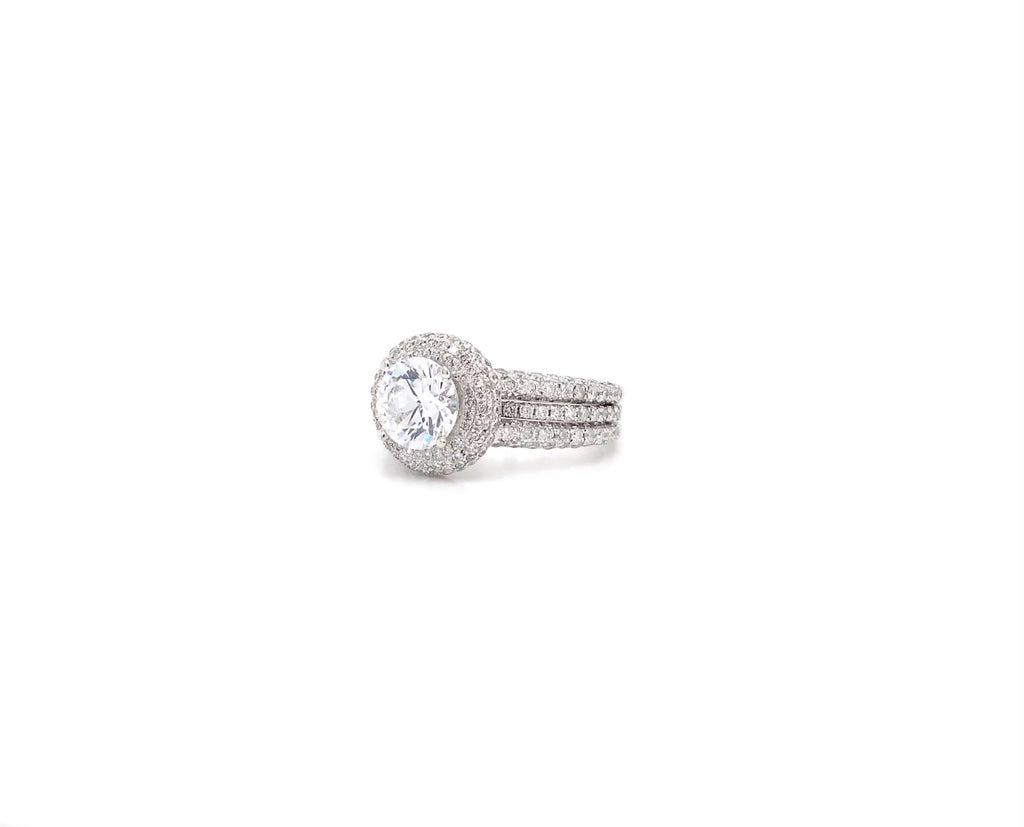 ASBA Collection Pavé Diamond Triple Shank Halo Semi Mounting Engagement Ring 14K White Gold 1.69 ctw - Image 4 of 4