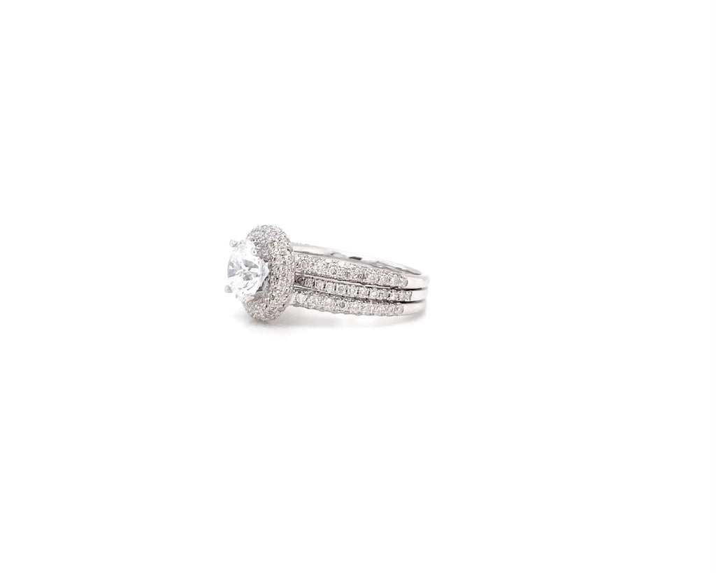 ASBA Collection Pavé Diamond Triple Shank Halo Semi Mounting Engagement Ring 14K White Gold 1.69 ctw - Image 3 of 4