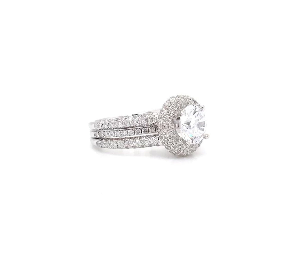 ASBA Collection Pavé Diamond Triple Shank Halo Semi Mounting Engagement Ring 14K White Gold 1.69 ctw - Image 2 of 4