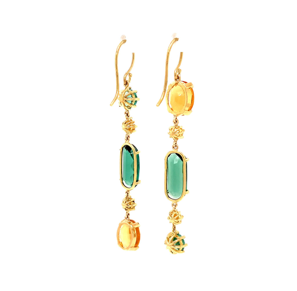 Asymmetrical Yellow Sapphire, Citrine, & Green Tourmaline Drop Earrings 18K Yellow Gold - Image 3 of 4