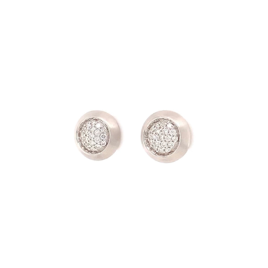 round brilliant pavée diamond matte finish post earring 14k white gold 12 mm