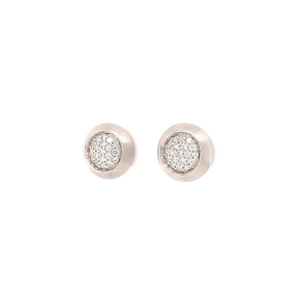 round brilliant pavée diamond matte finish post earring 14k white gold 12 mm