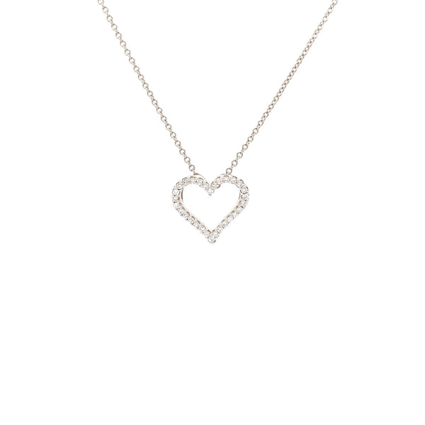 shared prong diamond heart shaped pendent 30 diamond  0.11 ctw 18k white gold
