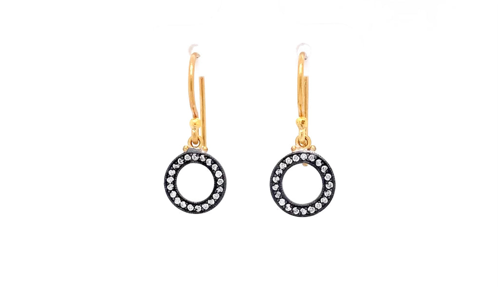 Lika Behar Diamond Drop Infinity Circle Earrings 0.25 ctw Oxidized Silver 24K Gold - Image 2 of 4