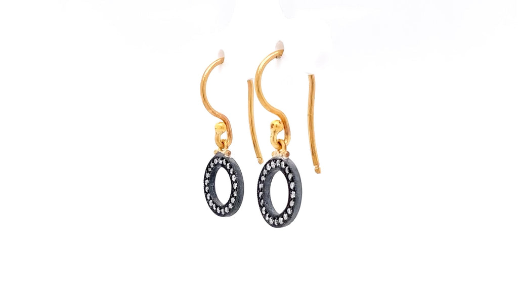 Lika Behar Diamond Drop Infinity Circle Earrings 0.25 ctw Oxidized Silver 24K Gold - Image 4 of 4