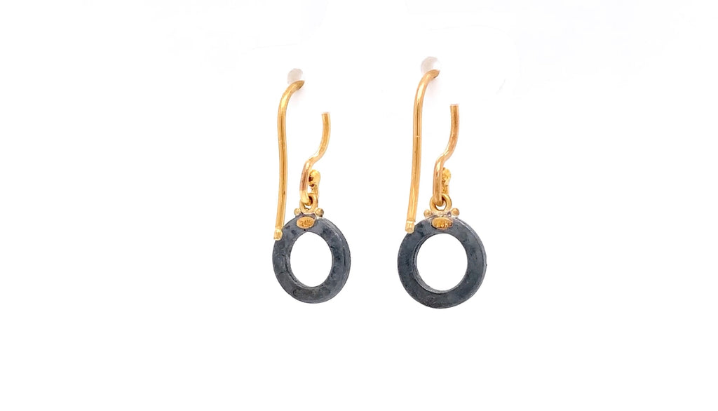 Lika Behar Diamond Drop Infinity Circle Earrings 0.25 ctw Oxidized Silver 24K Gold - Image 3 of 4