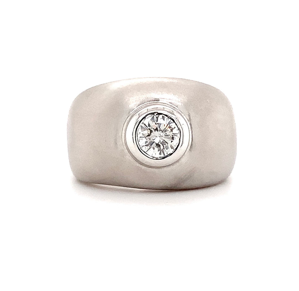 Bezel Set Round Brilliant Cut Diamond Domed Solitaire Ring 14K White Gold - Image 1 of 4