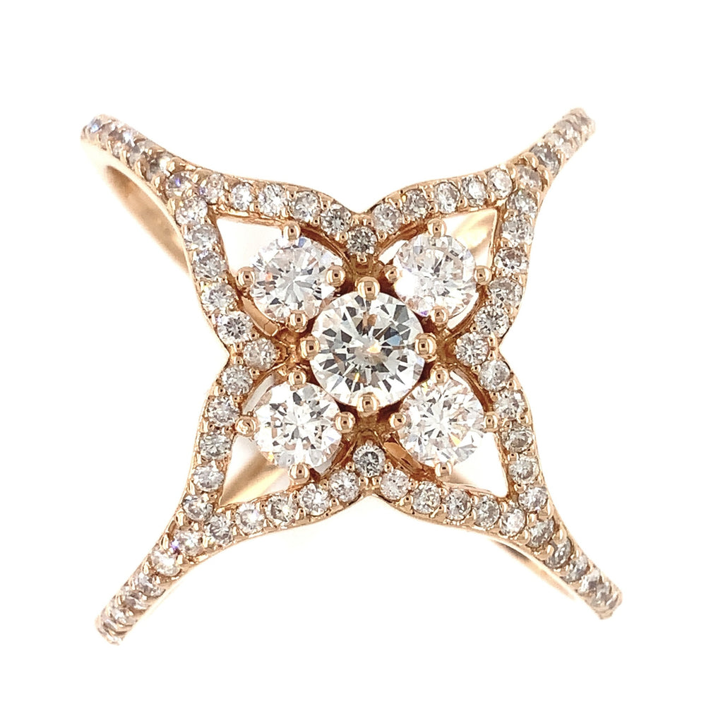 rose gold star diamond band statement  "x"  ring in 18 kt gold