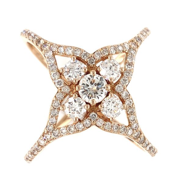 rose gold star diamond band statement  "x"  ring in 18 kt gold
