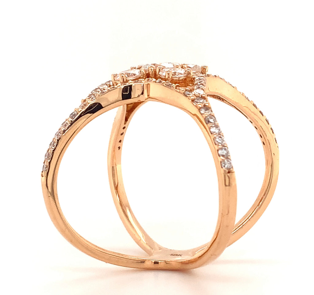 rose gold star diamond band statement  "x"  ring in 18 kt gold
