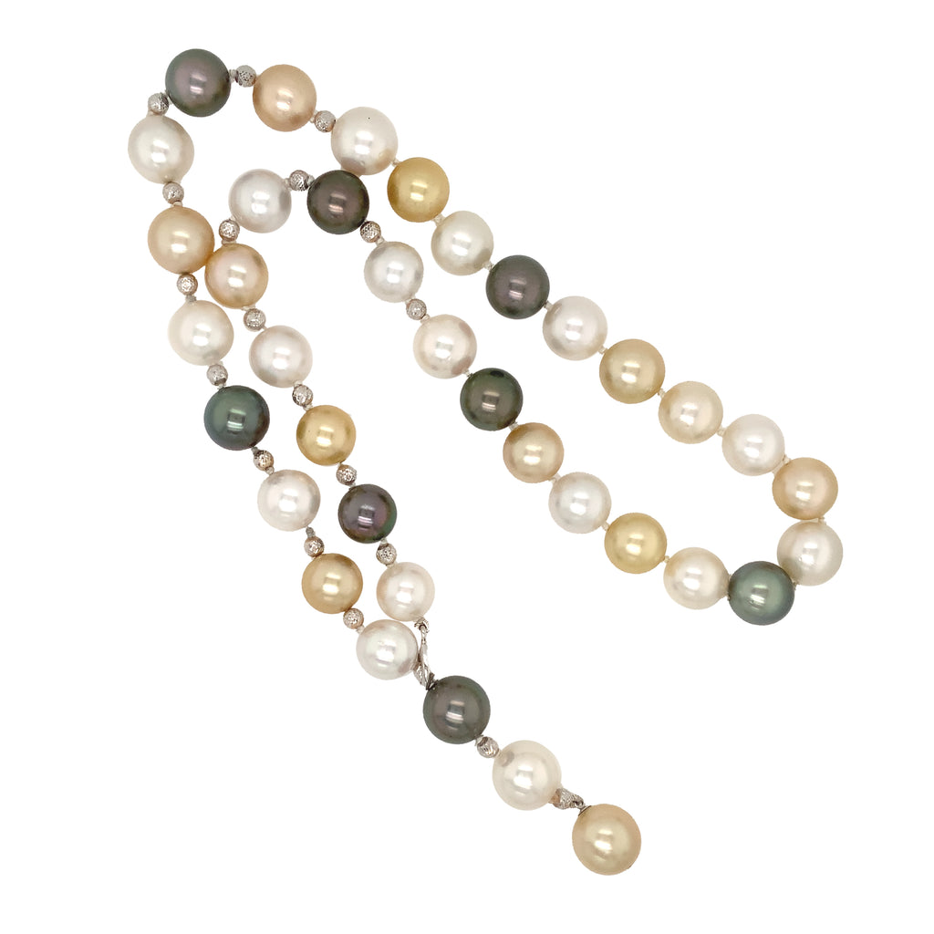 multi color natural south sea pearl lariat necklace 22 inches long.