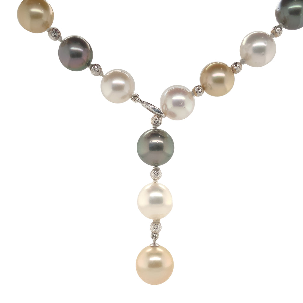 multi color natural south sea pearl lariat necklace 22 inches long.