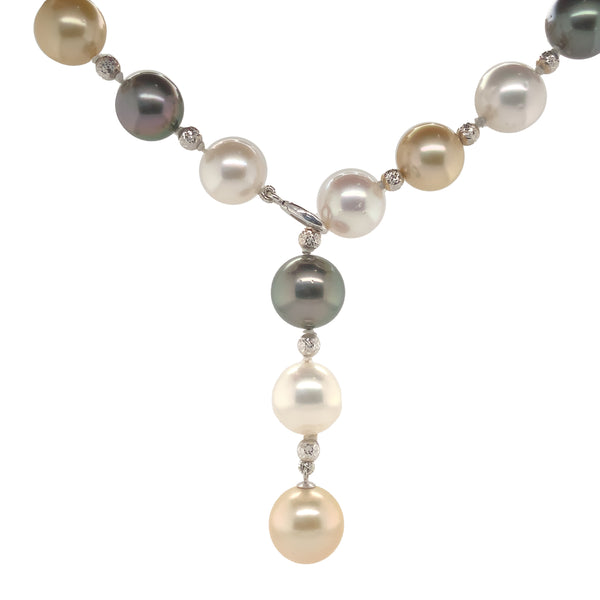 multi color natural south sea pearl lariat necklace 22 inches long.