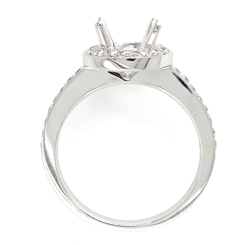 diamond halo semi mounting wedding set with matching band 56 round brilliant diamonds equals .48 ctw 18k white gold