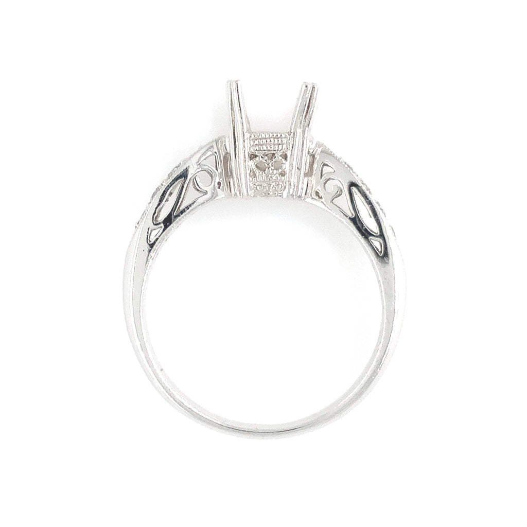 platinum semi mounting 8 round brilliant diamonds equals to .12ctw holds up to 6.5mm to 7mm stone