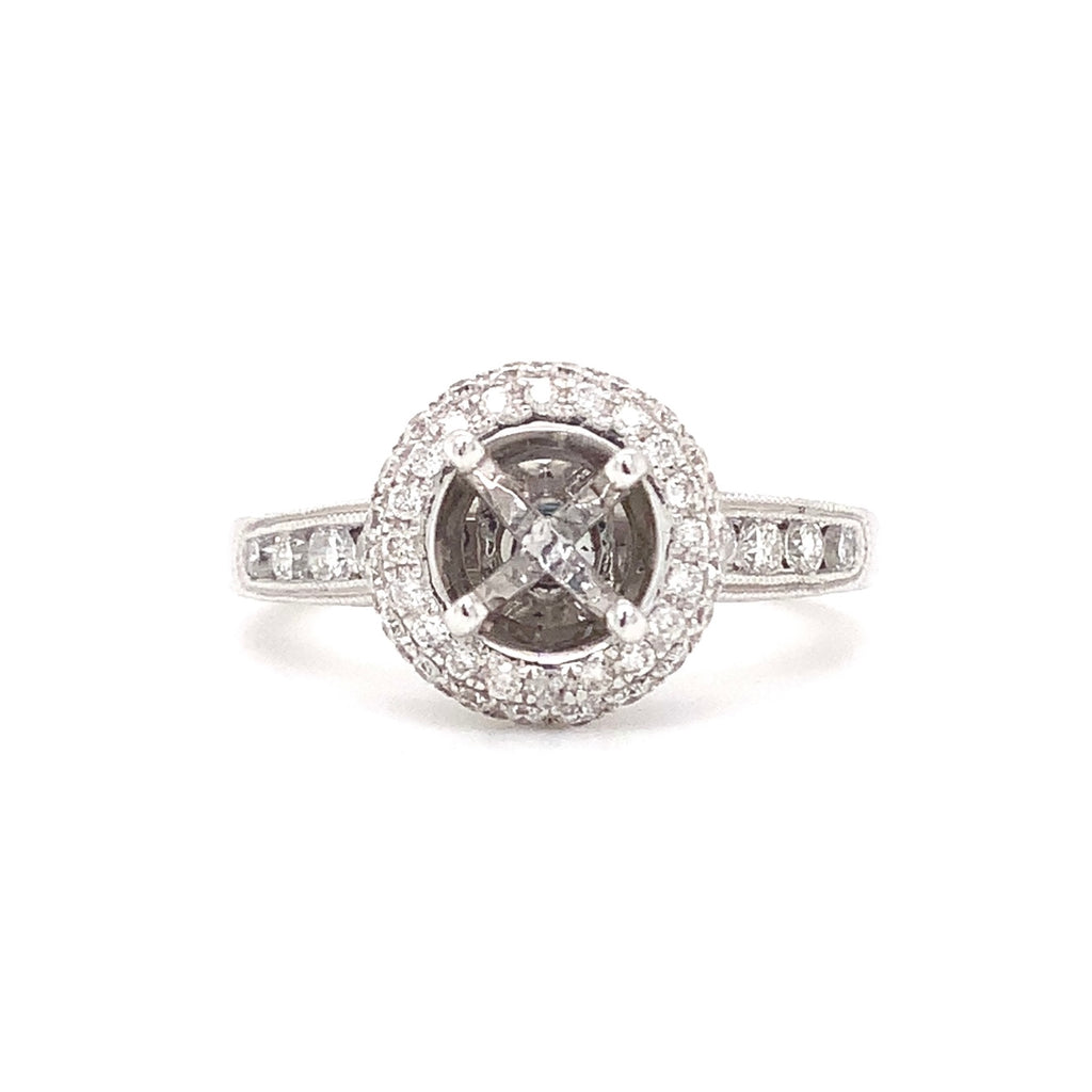 costar antique filigree halo semi mounting diamonds 0.75ctw 14k white gold