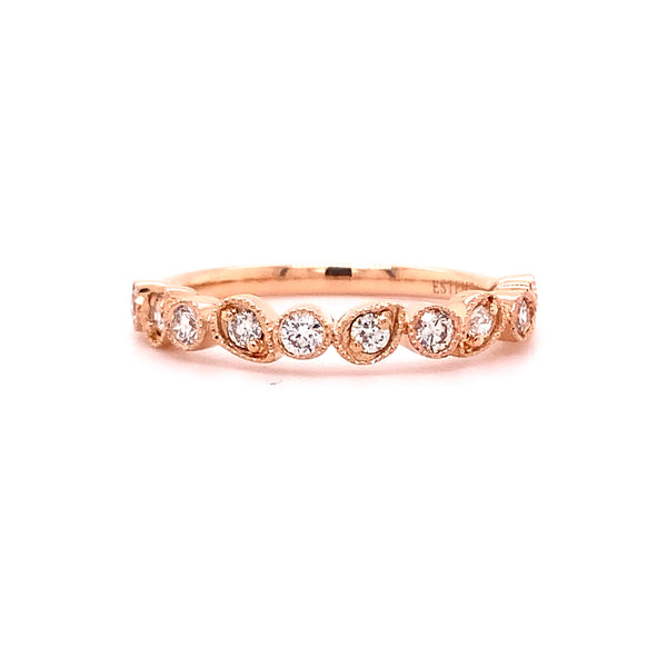 pear and round alternating shaped stackable diamond ring 14k rose gold