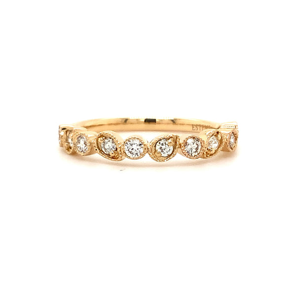 pear and round alternating shaped stackable diamond ring 14k yellow gold