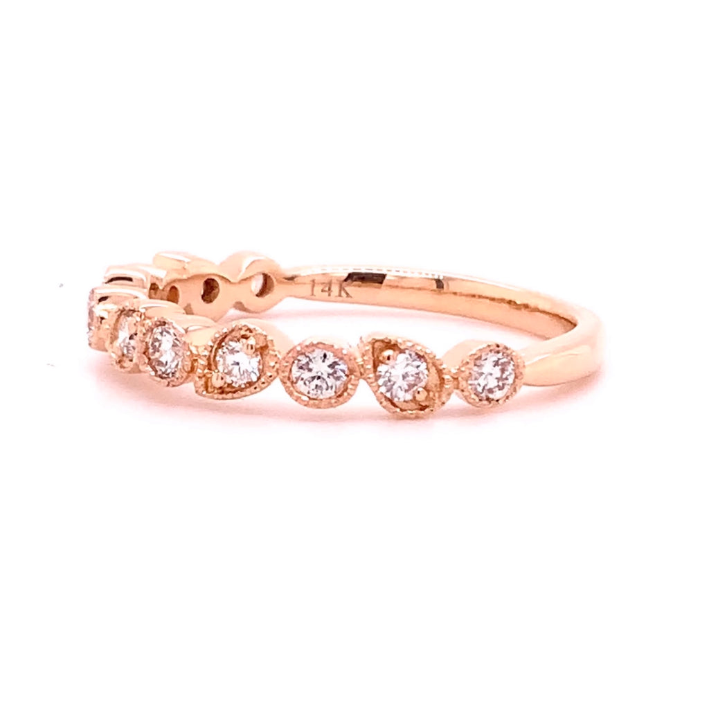 pear and round alternating shaped stackable diamond ring 14k rose gold
