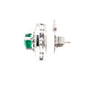 vintage inspired fine columbian emerald and diamond halo post earrings in 14 kt white gold