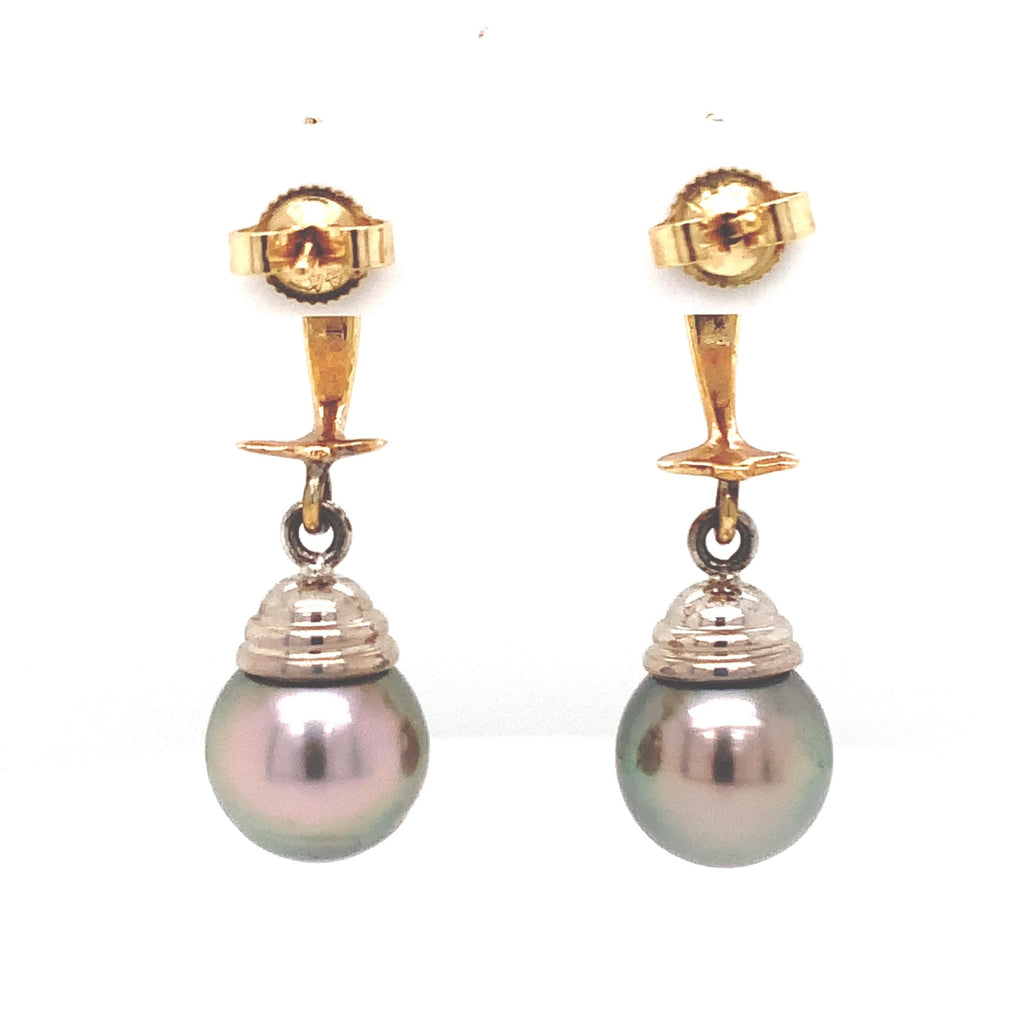 Tahitian Drop Pearl and Dolphin Shaped Earring 14K White and Yellow Gold - Image 5 of 5