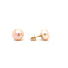 peach freshwater pearl stud earrings in 14k yellow gold